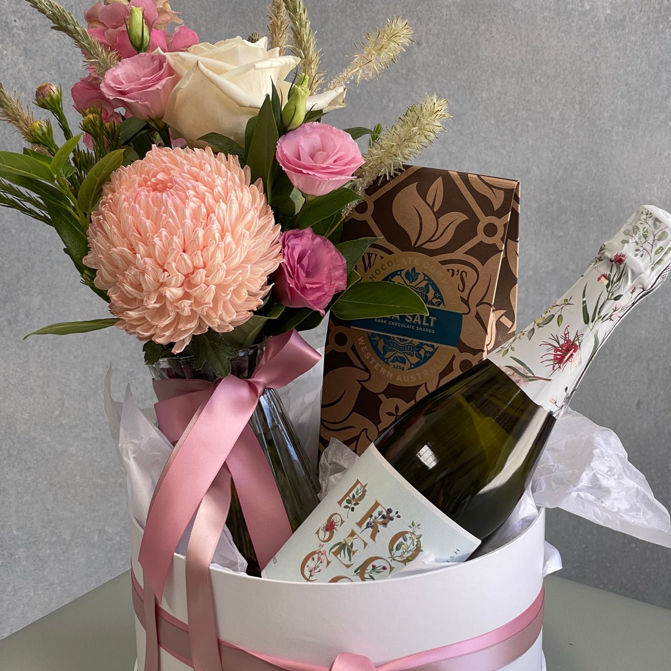 Flowers chocolates prosecco