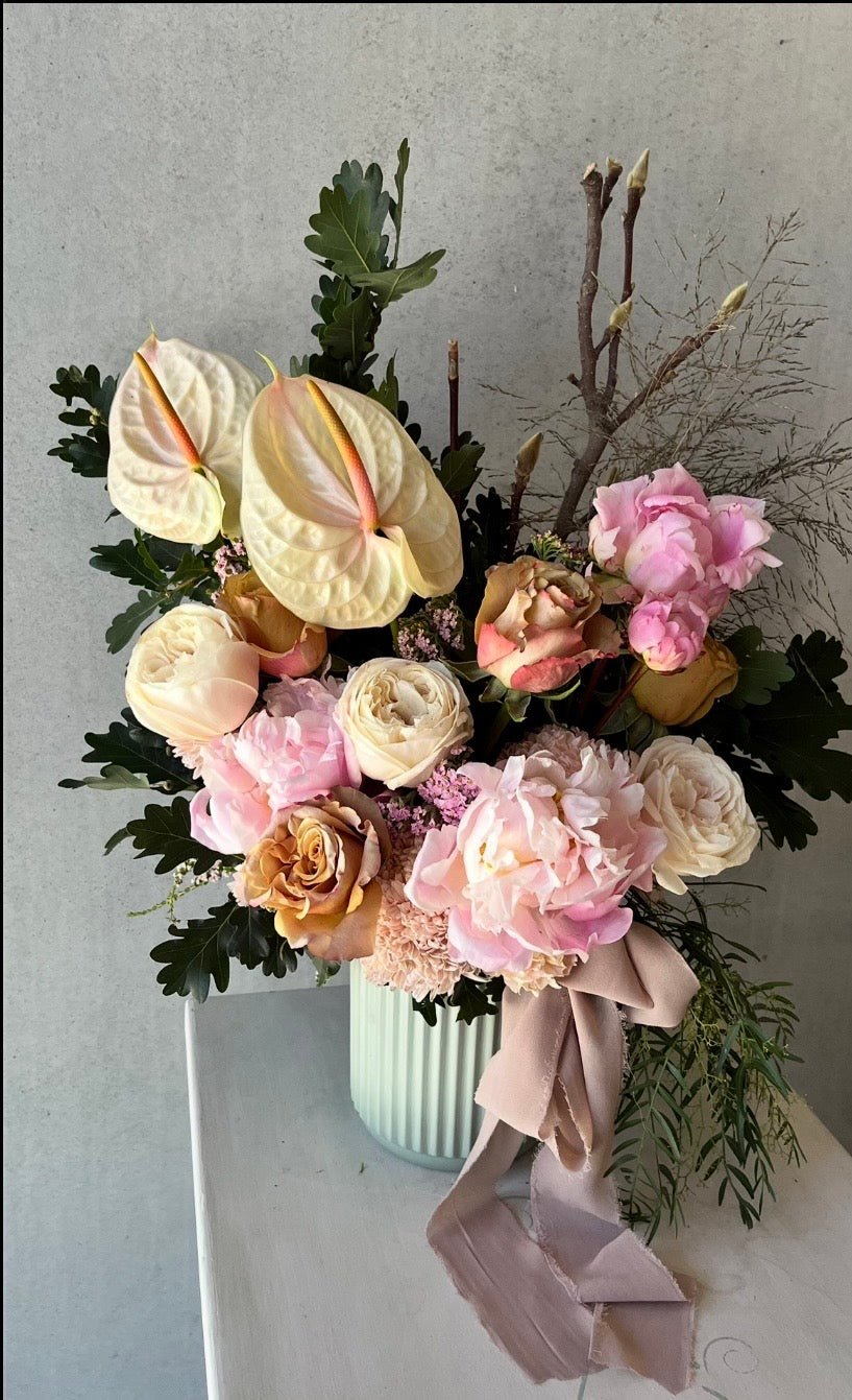 Pastel Blooms in Lime ceramic Vase - Mother&