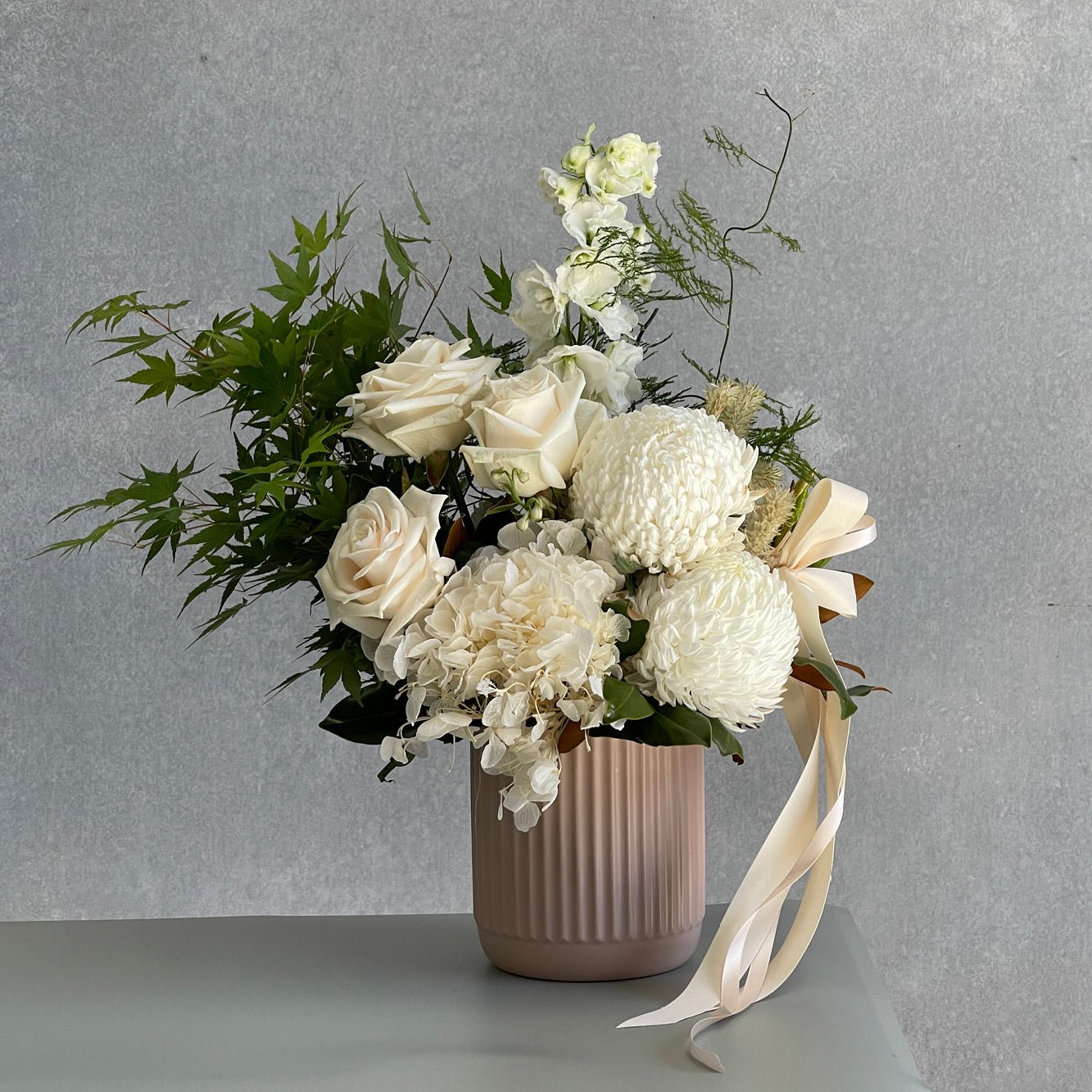 Soft neutral floral arrangement. Deluxe size.Suitable for any occasion